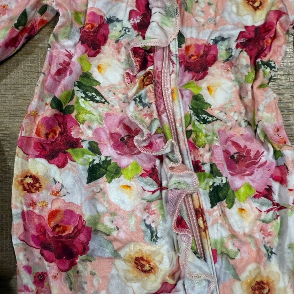 Posh Peanut Floral Footie - Pink and Cream - Picture 2 of 6